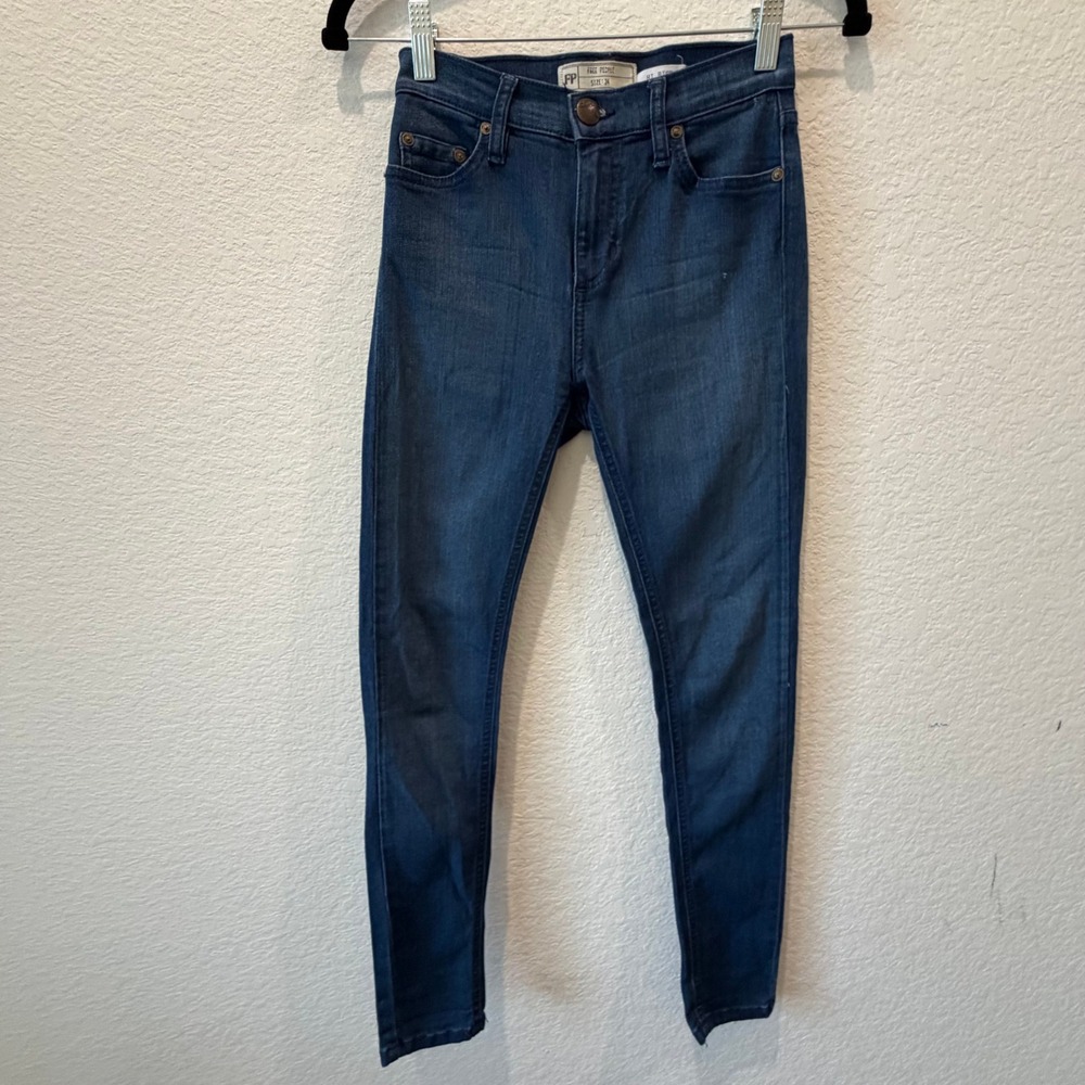 Free People Womens High Rise Skinny Jeans Dark Wash Indigo Denim Size 24